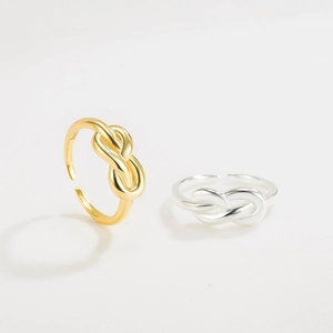 Bague ajustable en argent sterling S925 avec nœud multicouche en finitions or et argent