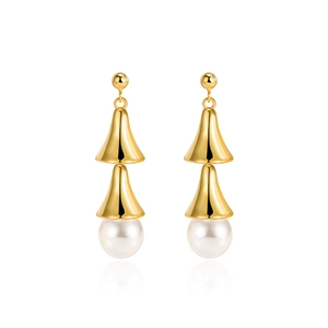 Boucles d'oreilles cloches en argent S925 doré avec perles naturelles pour femmes