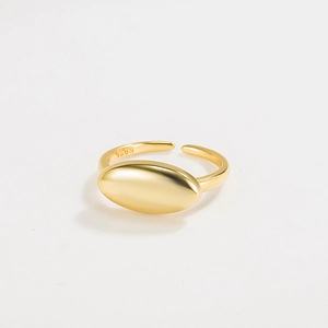 925 Sterling Silver Minimalist Oval Open Ring For Women Korean Cold Style Adjustable Smooth Liquid Metal Glossy Finger Jewelry