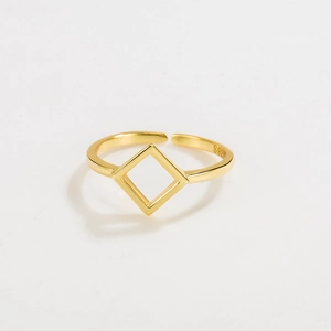Minimalist 925 Sterling Silver Hollow Rhombus Ring For Women 18K Gold Plated Geometric Open Adjustable Finger Ring Jewelry