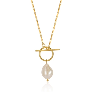 Baroque pearl necklace with gold paperclip chain and S925 silver OT clasp for women