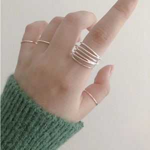 Minimalist s925 sterling silver stacked ring set with interwoven and parallel line designs