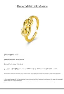 Détails de la bague nœud en argent S925 avec placage en or 18k et spécifications de taille