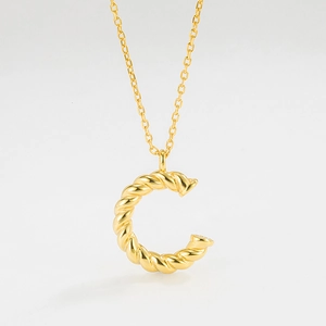 Collier Pendentif Lettre C en Argent Sterling 925 pour Femme Style Coréen Ins Texture de Corde Torsadée Bijoux Cadeau
