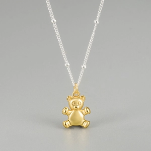 Collana con Pendente a Forma di Orsetto in Argento Sterling 925 Simpatico Animale del Fumetto Catena per Clavicola Bicolore Gioielli da Donna Ragazza Regalo