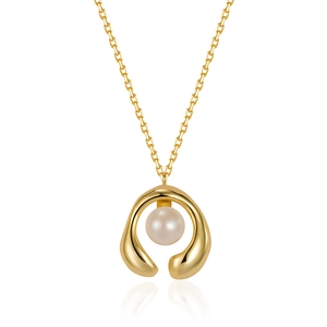 Collana in argento S925 placcato oro 18K con pendente di perla d'acqua dolce