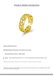 Detailed specs of S925 silver 18K gold hollow chain ring showing 2.65g weight and 6mm height