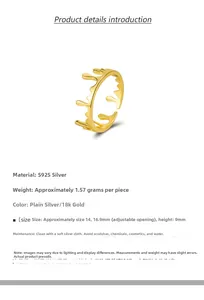 Dettaglio dell'anello corona di lava in argento S925 oro 18k con specifiche tecniche