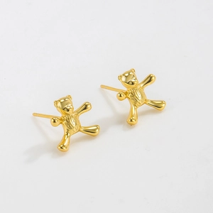 925 Sterling Silver Bear Stud Earrings For Women Cute Animal Minimalist Electroplated Silver Gold Fashion Jewelry Earrings