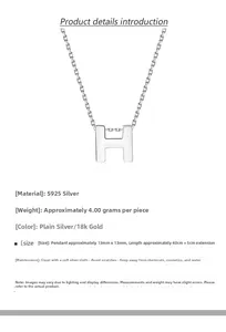 Detaillierte Angaben zur S925 Silber H-Halskette mit Größen- und Materialinformationen