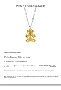 Dettagli della collana con orso in argento S925 con specifiche e finitura dorata