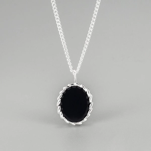Collana con Ciondolo in Argento Sterling S925 Ovale in Smalto Nero per Donna Retro Stile Francese Catena da Clavicola Gioielli Regalo