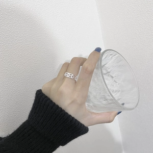 Minimalist S925 sterling silver hollow chain ring for women in industrial style