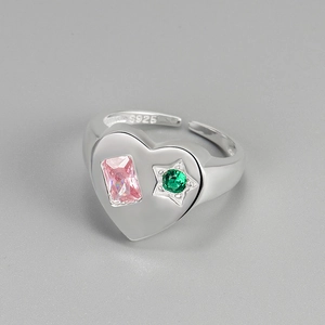 Bague en Forme de Cœur en Argent Sterling 925 pour Femme Micro-Serti Zirconia Bague Ouverte Ajustable Bijoux Minimalistes Style INS Cadeau