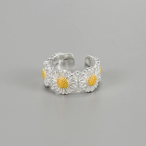 S925 Sterling Silver Daisy Flower Open Ring For Women Adjustable Minimalist Floral Finger Ring Sweet Girls Jewelry Gift
