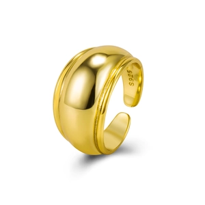 Polished S925 sterling silver open ring with chunky dome design and textured gold edges