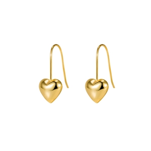 Polished 925 sterling silver heart-shaped dangle earrings with a gold mirror finish