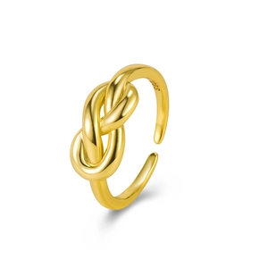 Bague ouverte nœud de cœur minimaliste en argent sterling S925 doré élégant