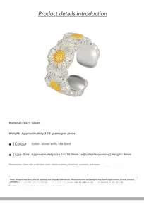 Close-up of S925 sterling silver triple daisy ring with 18k gold plated flower centers