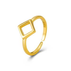 Minimalist S925 sterling silver rhombic open ring with geometric square design