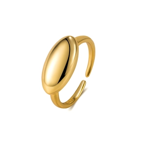 Polished S925 sterling silver oval ring with adjustable open band in golden finish