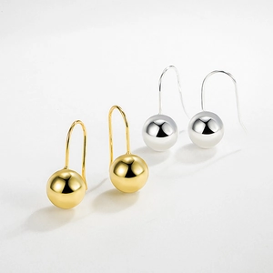 Minimalist 925 sterling silver sphere drop earrings in polished gold and silver finishes
