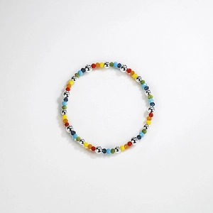 Handmade S925 sterling silver beaded bracelet with colorful multifaceted glass beads