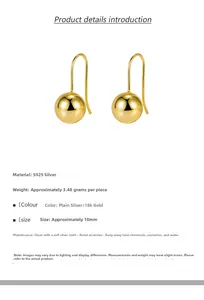 Detail of 10mm gold spherical drop earrings in S925 silver weighing 3.48g