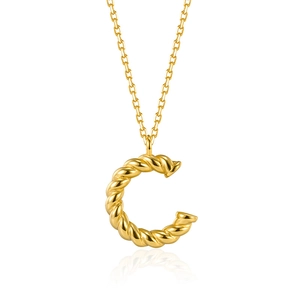 Collier élégant en argent sterling 925 avec pendentif lettre C et texte torsadé