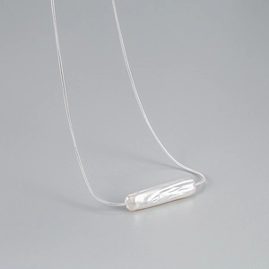 Artificial Baroque Pearl Pendant Necklace 925 Sterling Silver Snake Chain Irregular Geometric Clavicle Chain Minimalist Elegant Jewelry
