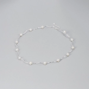 Collier minimaliste en argent 925 avec tubes ondulés et perles d'eau douce naturelles