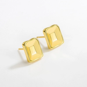 925 Sterling Silver Geometric Concave Square Stud Earrings For Women Korean Minimalist Gold Silver Small Cube Jewelry Accessory