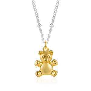 Collana in argento S925 con simpatico ciondolo a forma di orso 3D dorato e catena sottile