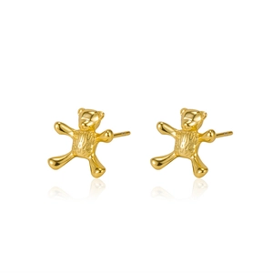 Cute gold bear stud earrings in S925 sterling silver with a brushed texture finish