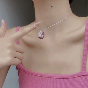 Baroque purple irregular pearl pendant necklace on a minimalist S925 silver chain