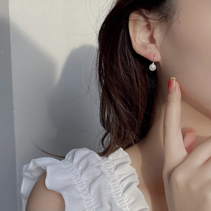 Elegant S925 sterling silver drop earrings with round natural freshwater pearls for women