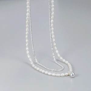 Double Layer Necklace 925 Sterling Silver Freshwater Artificial Baroque Pearl Clavicle Chain With Silver Bead Pendant Elegant Jewelry