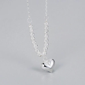 Collier Pendentif Cœur en Argent Sterling 925 Perles Facettées Minimaliste Poli Chaîne de Clavicule Bijoux Femme