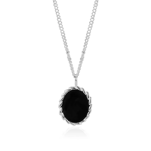 Collana retrò in argento sterling S925 con pendente ovale in smalto nero elegante