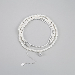 S925 sterling silver double layer necklace with natural freshwater baroque pearls