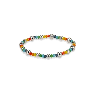 Handmade S925 sterling silver beaded bracelet with colorful rainbow crystal beads