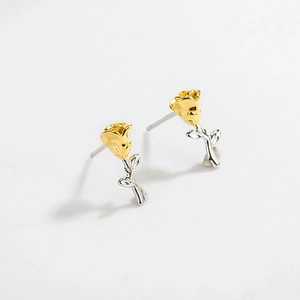 Vintage 925 Sterling Silver Rose Stud Earrings For Women Two Tone Gold Silver Plated Contrast Flower Design Fashion Jewelry