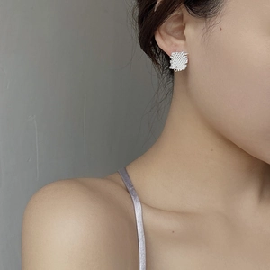 Minimalist S925 sterling silver woven textured geometric stud earrings for women