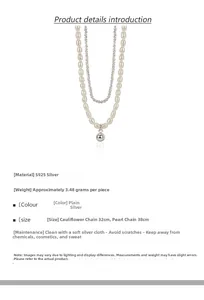 Detail of S925 sterling silver double layer necklace with baroque freshwater pearls