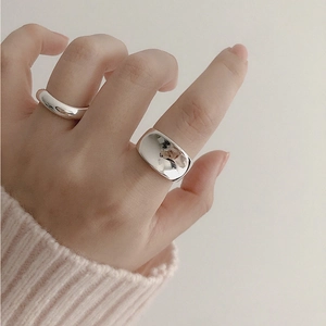 Minimalist S925 sterling silver chunky rings set with high-polished mirror finish for women