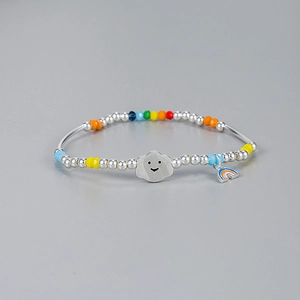 S925 sterling silver beaded bracelet featuring colorful beads and a smiling cloud charm