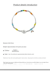 Macro view of S925 sterling silver beaded bracelet with rainbow and smiley cloud charms