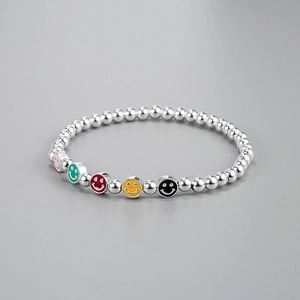 Bracelet en Perles de Visage Souriant en Argent Sterling 925 Pour Femmes Pendentif Sourire Mignon Bijoux de Mode
