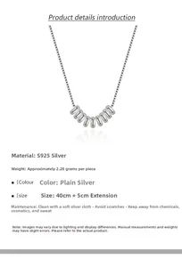 Detail of 925 sterling silver bead necklace showing 40+5cm dimensions and chain weight