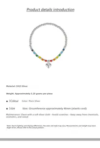 Detail of 925 sterling silver beaded bracelet with colorful rainbow heart and elastic rope